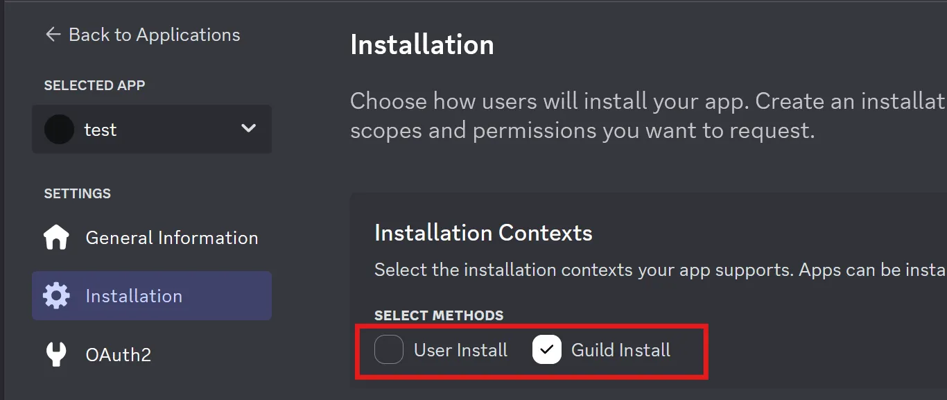 Installation settings